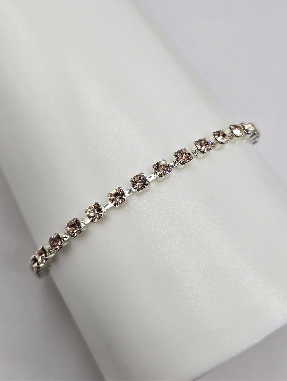 Swarovski Crystal Elements Silver Tennis Bracelet Champagne 7.5 inch Prom Bridal